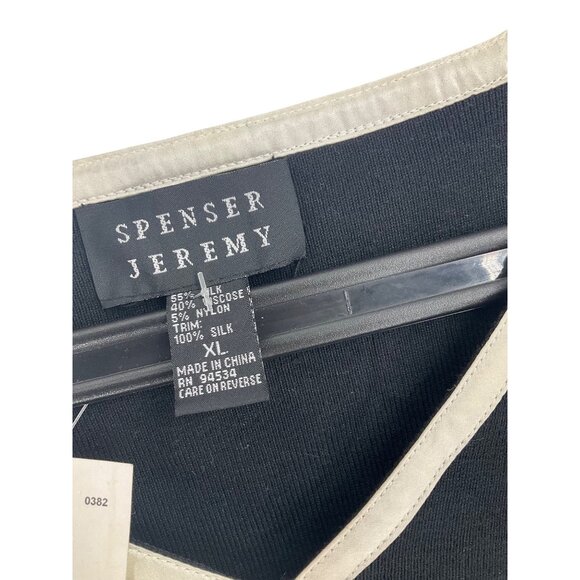 Black Long-Sleeve Knit Top Cream Trim Spenser Jeremy XL Silk career neutral knit - Picture 6 of 6